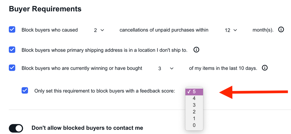 Limiting the feedback score of multiple item buyers