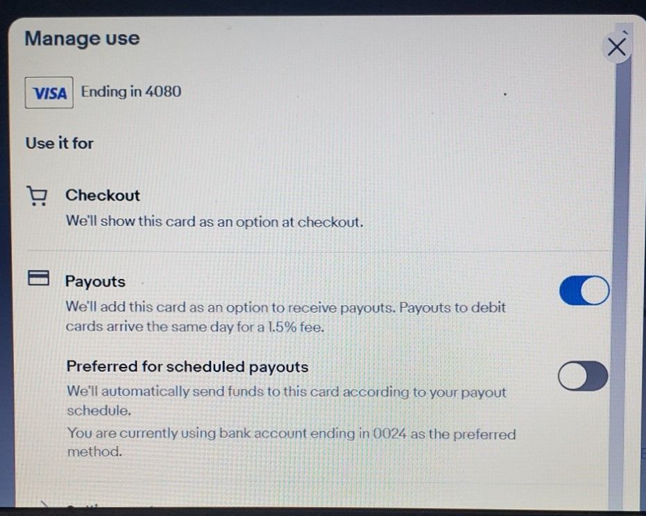 Payouts for debit card with rate