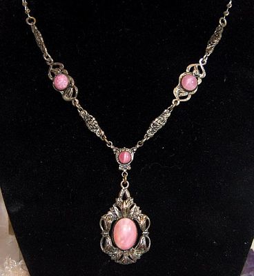 pink satin egyptian revival necklace detail 1.JPG