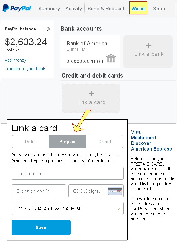 add visa gift card to paypal balance