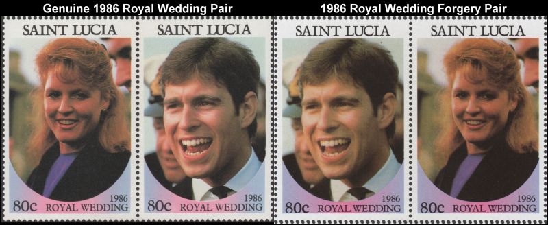 Comparison of Genuine St. Lucia RW stamps with Forgeries
