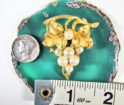 Unmarked faux pearl and matte gold grape cluster brooch