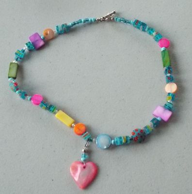 Shell and  glass heart necklace