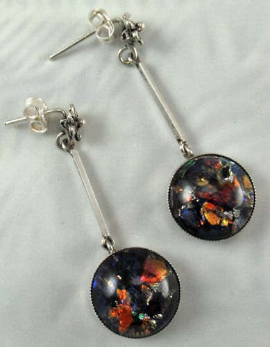 Vintage Deco art glass earrings by Thomas L Mott, ear wires are a replacement