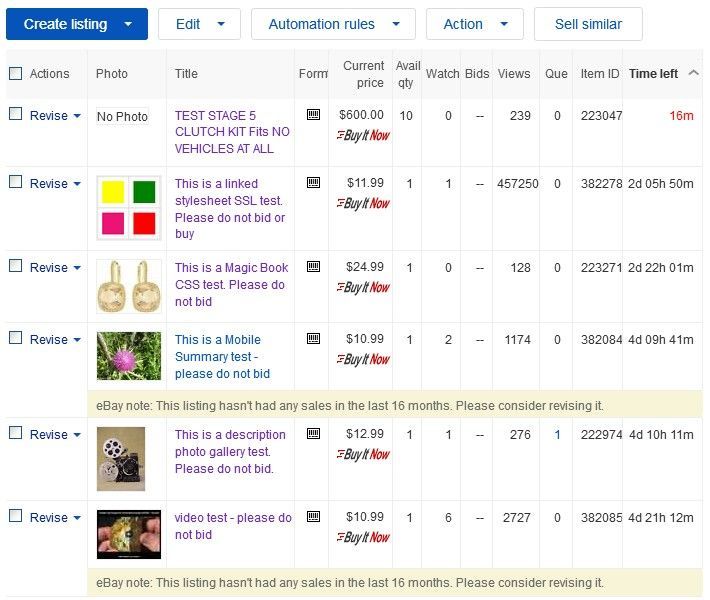 Seller Hub - active listing info