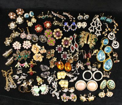 All rhinestone earrings lot, mostly clip on, some pierced