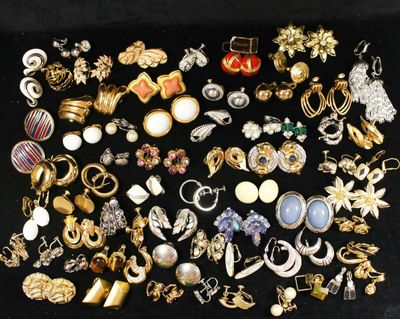 Rhinestone and more, all designer signed earrings lot.