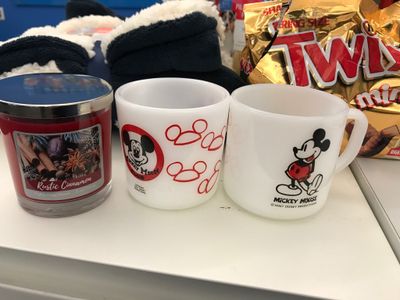 Candle, mugs, and Twix