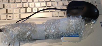 Very long bubble wrap package with another mile of tape