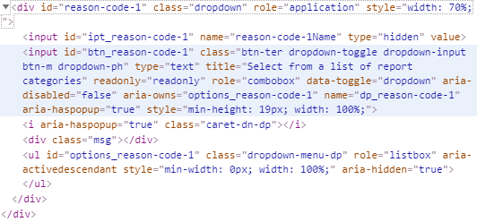 HTML code of dropdown element.PNG