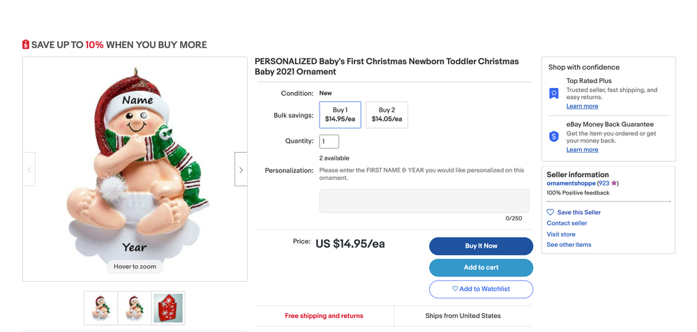 Tracy has taken full advantage of eBay's new personalization feature—as well as the order discount.