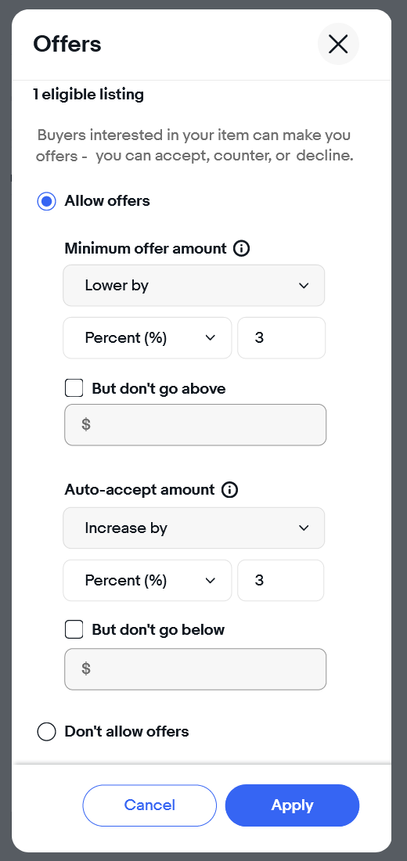Seller Hub - bulk edit offer limits