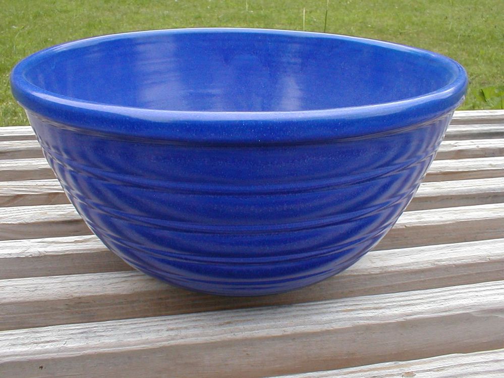 blue ring ware batter mixing bowl pottery large P1010034.JPG
