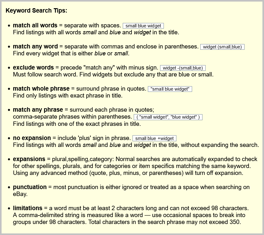 Search - Keyword tips