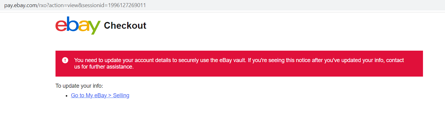 Cannot Checkout with eBay Vault option The eBay Community