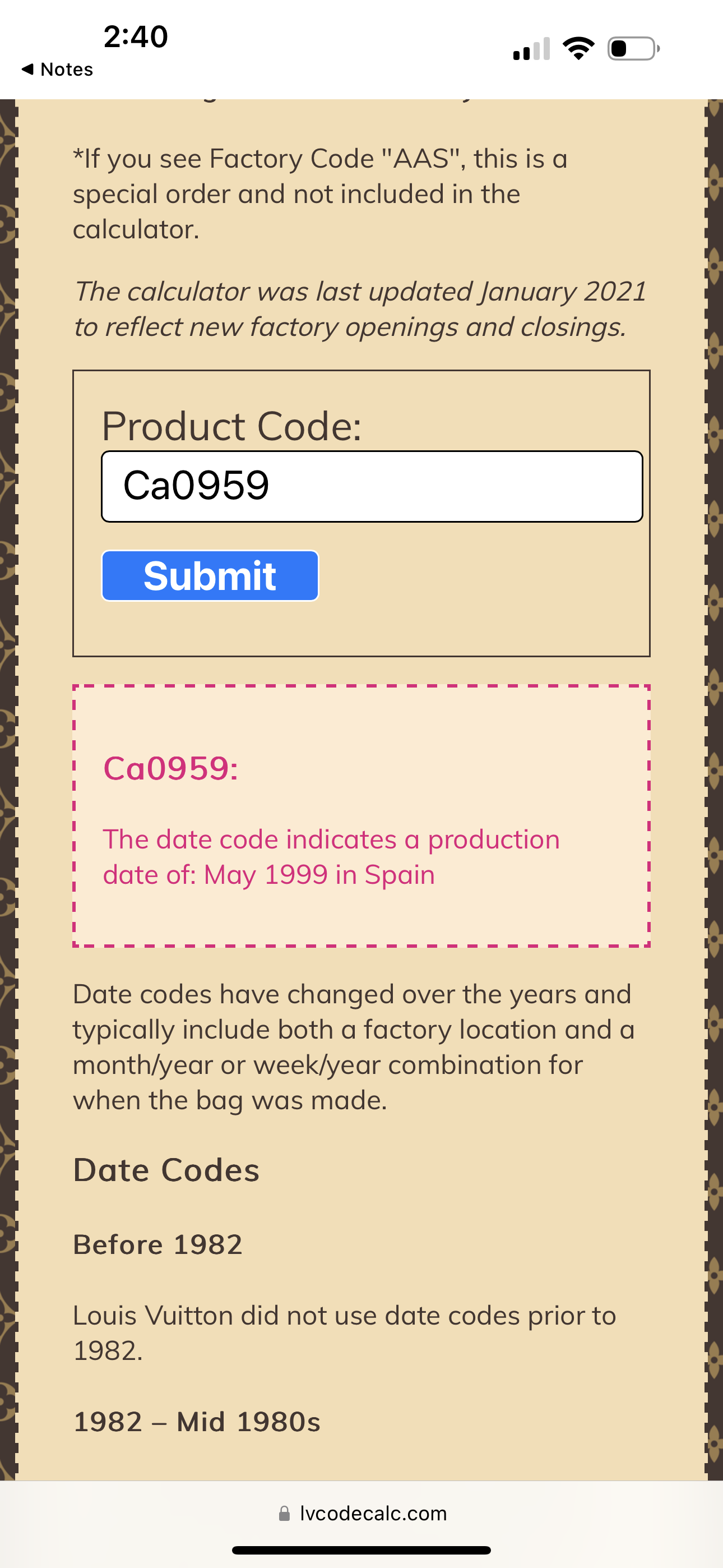Louis Vuitton Date Code Calculator