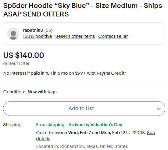 Sp5der hoodie sky blue size medium