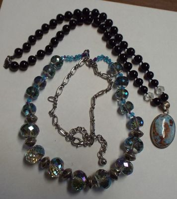 Larimar/onyx and a crystal necklace - my work