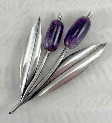 Sterling and Amethyst 1950s Martinez Pin